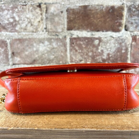 Tory Burch 'Robinson' Tangerine Orange Leather Crossbody w/ Gold Hardware Chain - Picture 10 of 13